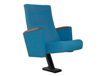 Silla de cine, silla de teatro tapizada con reposapiés fijo y respaldo reclinable.